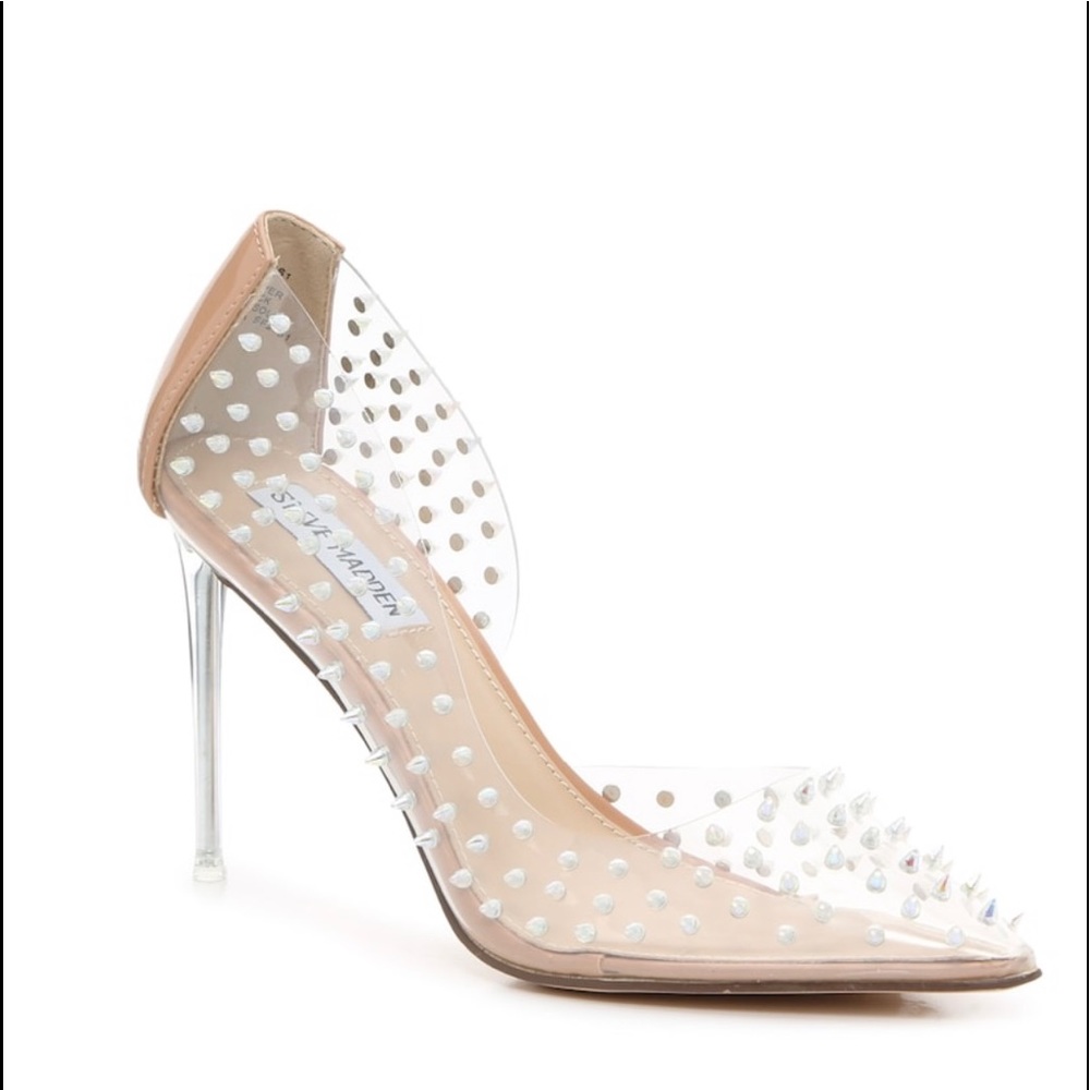 New in box, never used Steve madden clear nude pump with clear iridescent studs.